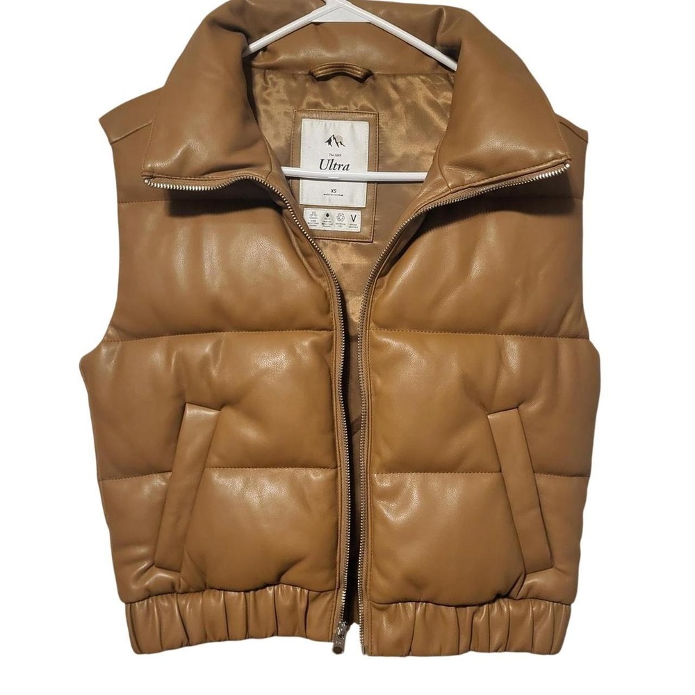 Abercrombie & Fitch Ultra Vegan Leather Puffer Vest Women's XS Tan Brown